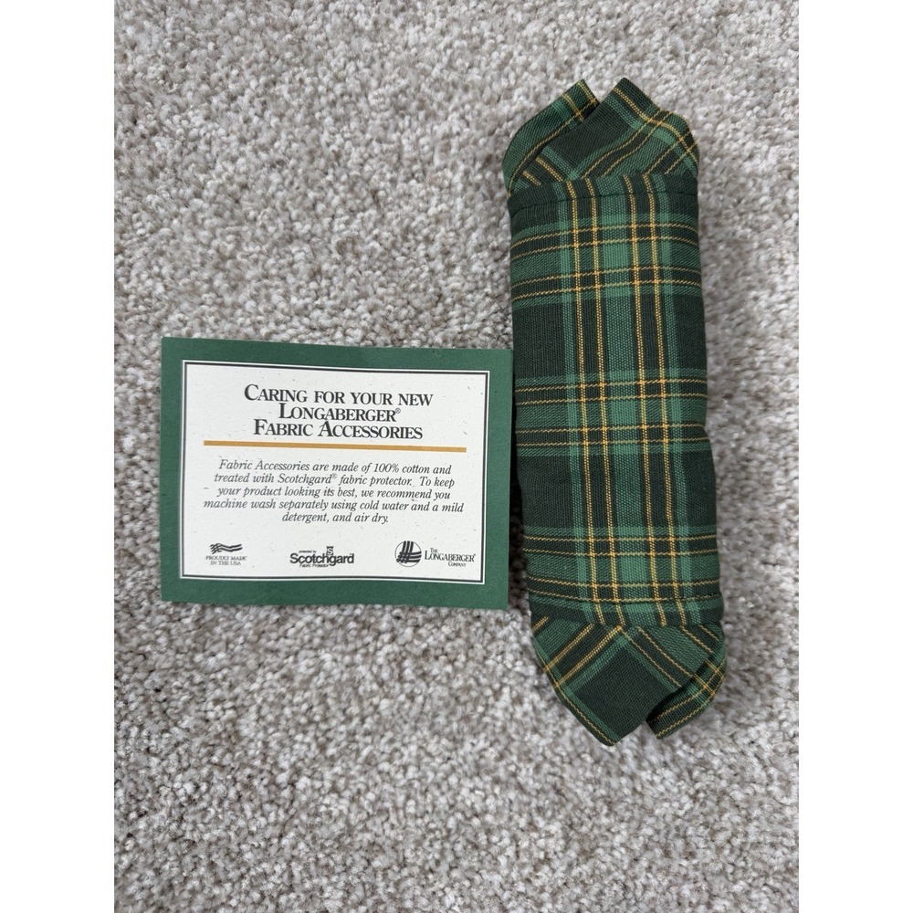 Vintage Longaberger Fabric Handle Gripper Napkin Green Traditions Plaid NEW
